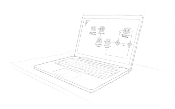 Laptop sketch with a process diagram